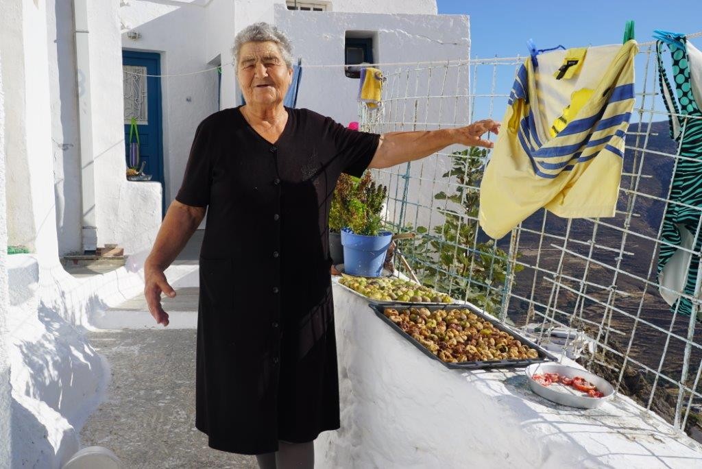 Mrs Dimitra and her dried figs and tomatoes